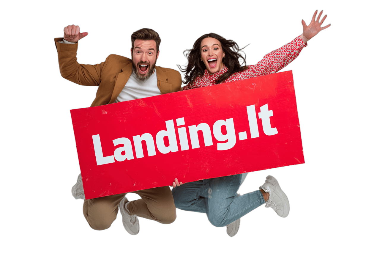 Two cheerful people jumping - landing page development team